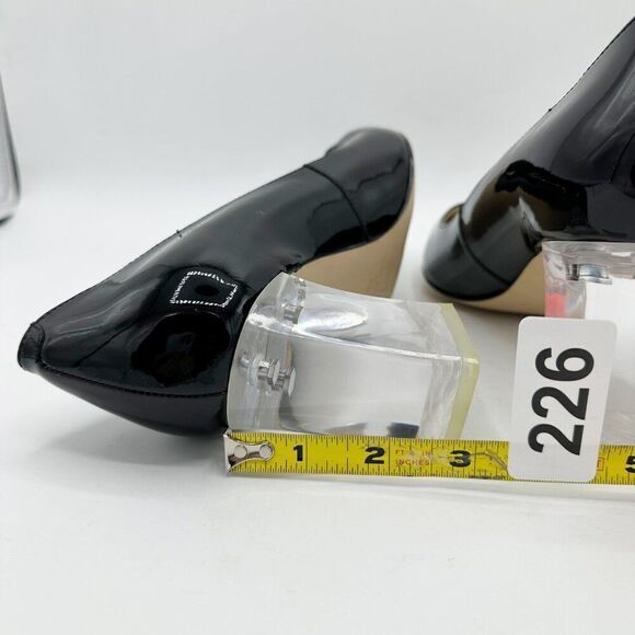 Marc Fisher Zala Black Patent Leather Poiinted Toe Pumps With Clear Acrylic Bloc - Picture 9 of 12
